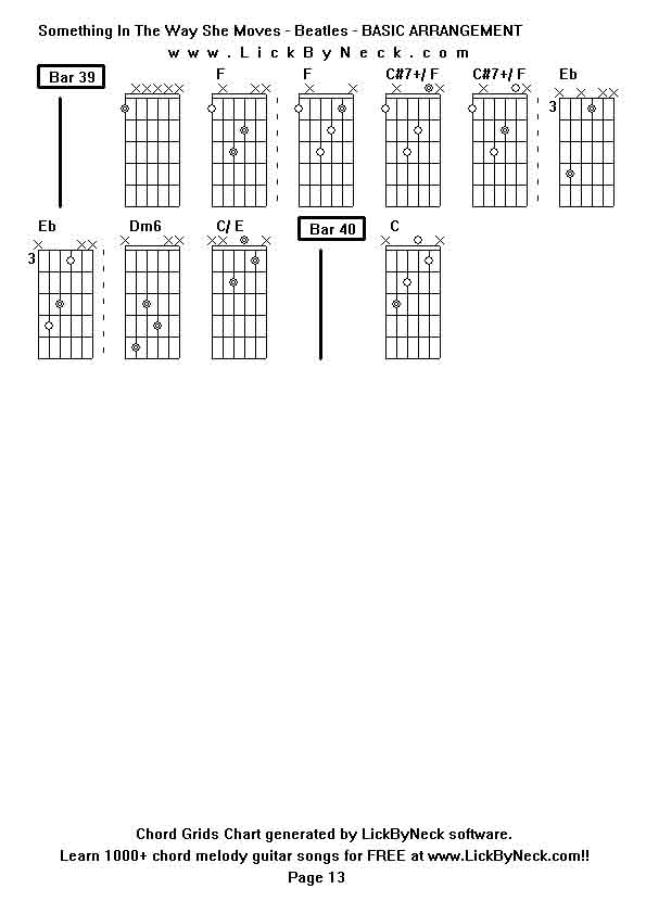 Chord Grids Chart of chord melody fingerstyle guitar song-Something In The Way She Moves - Beatles - BASIC ARRANGEMENT,generated by LickByNeck software.